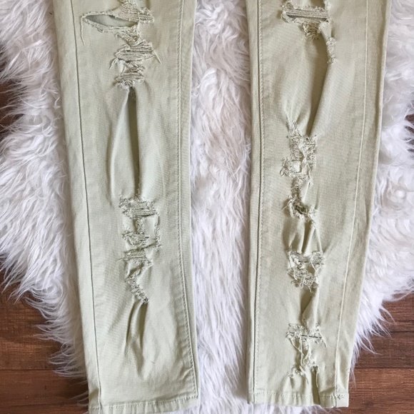 BlankNYC Light Green Distressed Studded Snake Print Trim Mid Rise Skinny Jeans - Picture 3 of 8